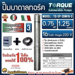 TORQUE ปั๊มบาดาล รุ่น TQ-SP-2BM16-3 (220V.)1.25นิ้ว 0.75HP 16ใบ (สายไฟ 3X1+ ฝาบ่อ1นิ้ว+กล่องคอนโทรล) บาดาล