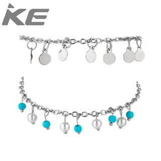 Jewelry Simple geometric alloy chain rice bead disc multi-anklet for girls for women low price