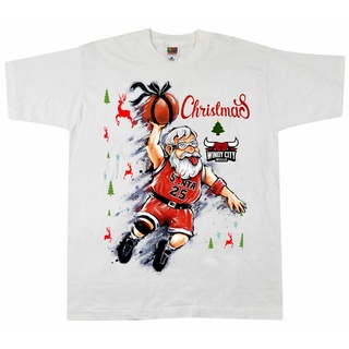 เสื้อยืดผ้าฝ้ายพิมพ์ลายขายดี เสื้อยืด ผ้าฝ้าย พิมพ์ลาย Chicago Bulls Nba Christmas สีดํา สําหรับผู้ชาย