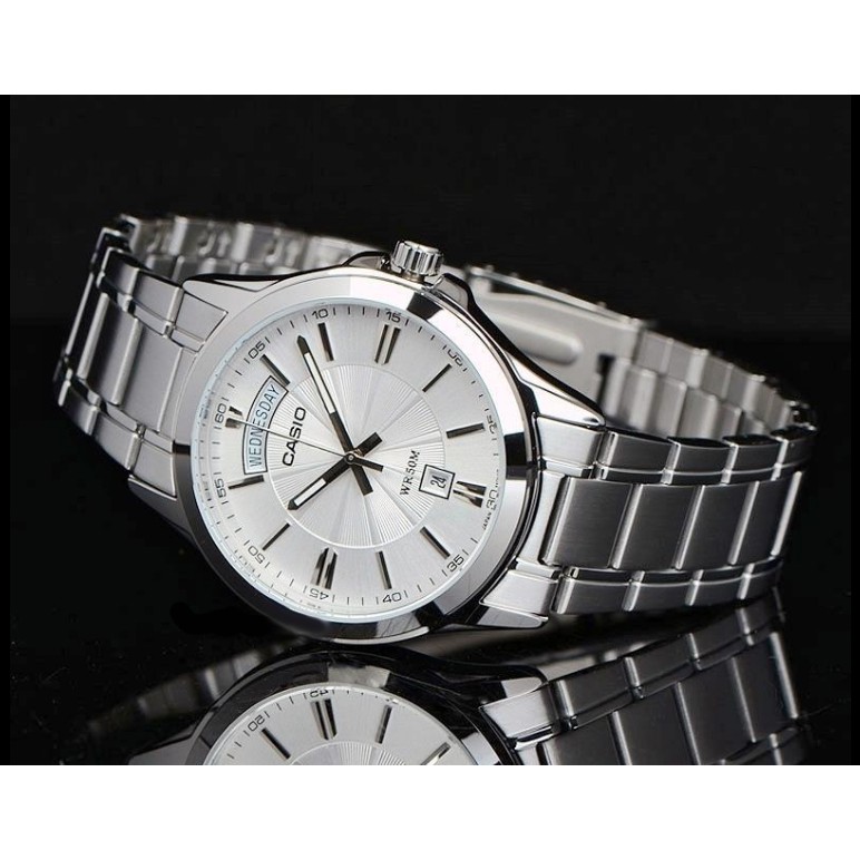 นาฬิกาข้อมือผู้ชายแท้-casioแท้-หน้าปัดกว้าง3-9ซม-นาฬิกาสายสแตนเลส-mtp-1381d-7-casioถูก-ย้ำขายเฉพาะของแท้-มีใบรับประกัน
