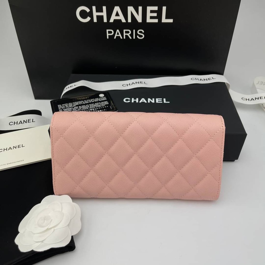 chanel-wallet-ใบยาว-หน้าคลาสสิค-สีชมพู-grade-vip-size-19-cm-อปก-fullboxset