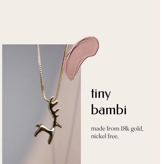 สร้อยคอประดับจี้รูปกวาง-ไม่ลอก-ไม่ดำ-ไม่แพ้-tiny-bambi-necklace-apostrophe-x