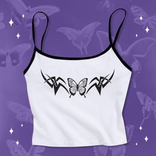 เสื้อสายเดี่ยว สายเดี่ยวกุ้นดำ "Butterfly graphics" ร้าน d_dcloth  ลายผีเสื้อ