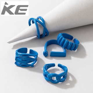 Blue Spray Painted Open Combination Rings Irregular Geometry  Rings Set of Five for girls for