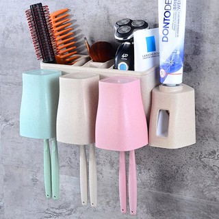 ชุดที่แขวนแปรงสีฟัน 2-4 ช่อง และที่บีบยาสีฟันอัตโนมัติ 2 in 1 Automatic Toothpaste Squeezing Device + Toothbrush Holder