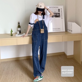 Many Jeans Overalls เอี๊ยมกางเกงยีนส์ขายาว รุ่นนี้ดีไซน์เก๋ๆดีเทลแถบยาวที่ขากางเกง