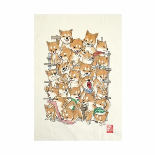 ผ้าแคนวาส พิมพ์ลาย ครอบครัวหมา ไม่มีกรอบ ขนาด 34.5x48.5 ซม / Shiba Family Fabric Art  Canvas No frame size 34.5x48.5 cm.