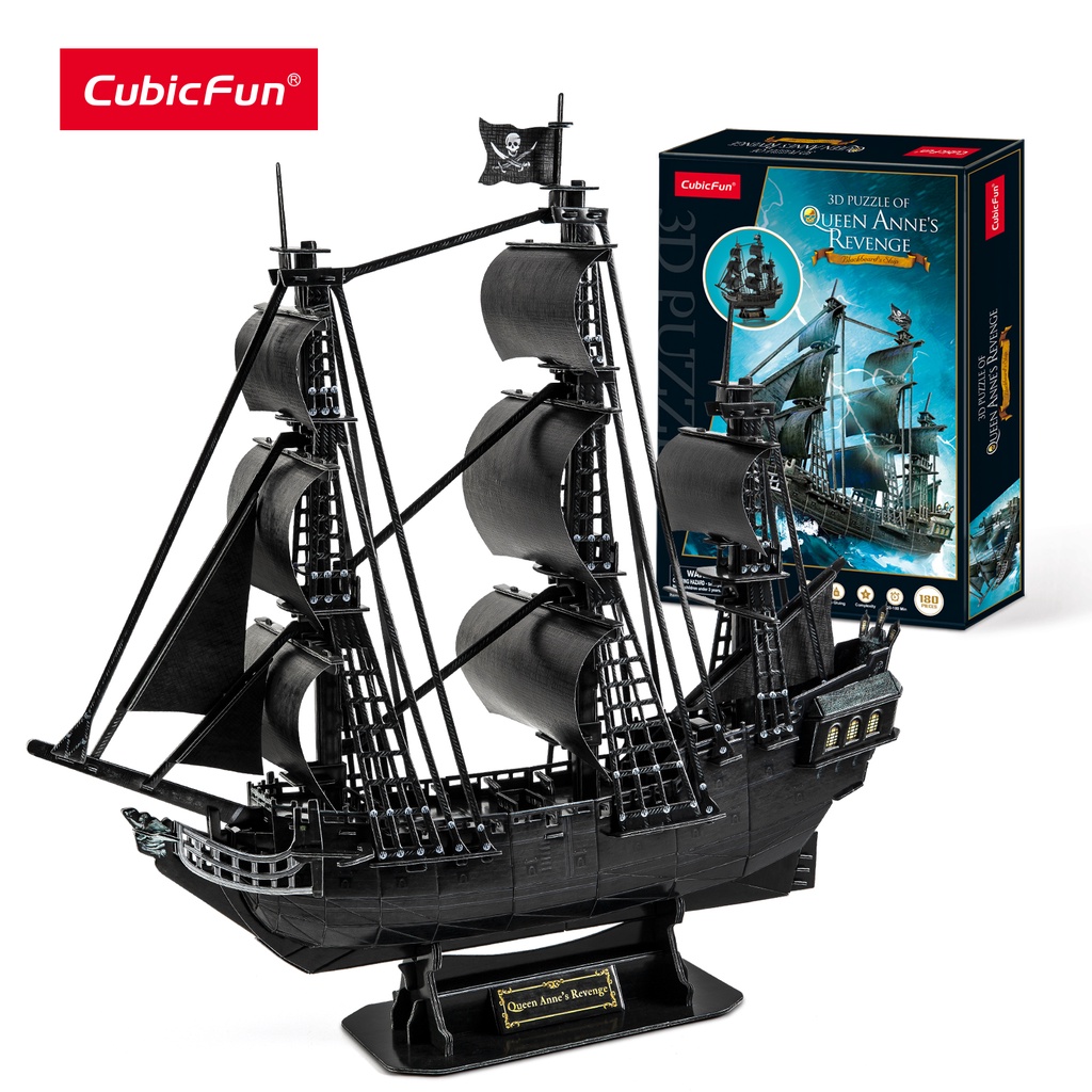 CubicFun 3D Puzzles Black Pirate Ship Model Upgrade Queen Anne's