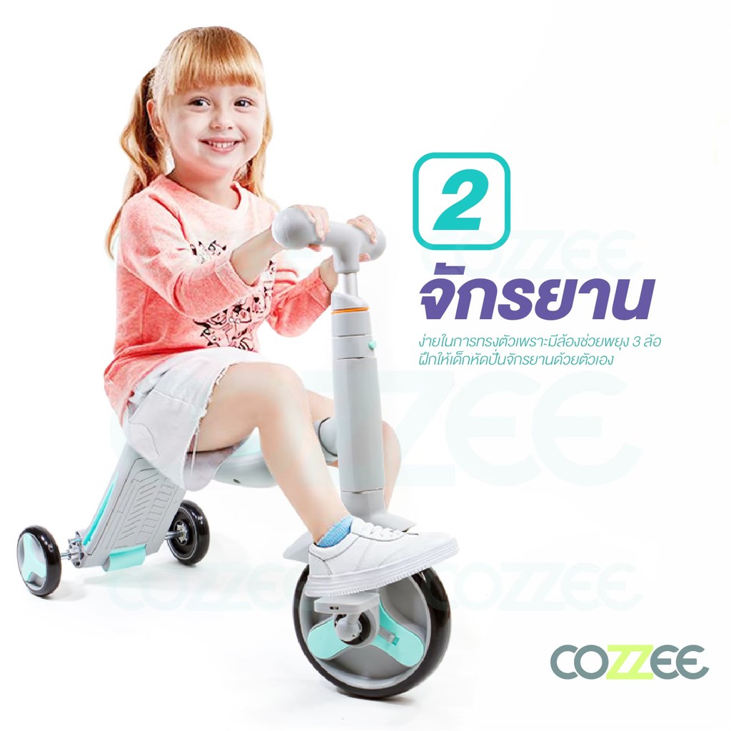 cozzee-3-in-1-scooter-ทรีอินวันสกู๊ตเตอร์-สกู๊ตเตอร์ขาไถจักรยานสามล้อ-สีชมพู-สีฟ้า