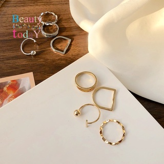 4 pcs/set Korean Women Jewelry Alloy Wave Geometry Finger Ring Set