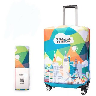 Chu Luggage  ผ้าคลุมกระเป๋าเดินทางลายเมืองท่องเที่ยว  รุ่น047  สีฟ้า