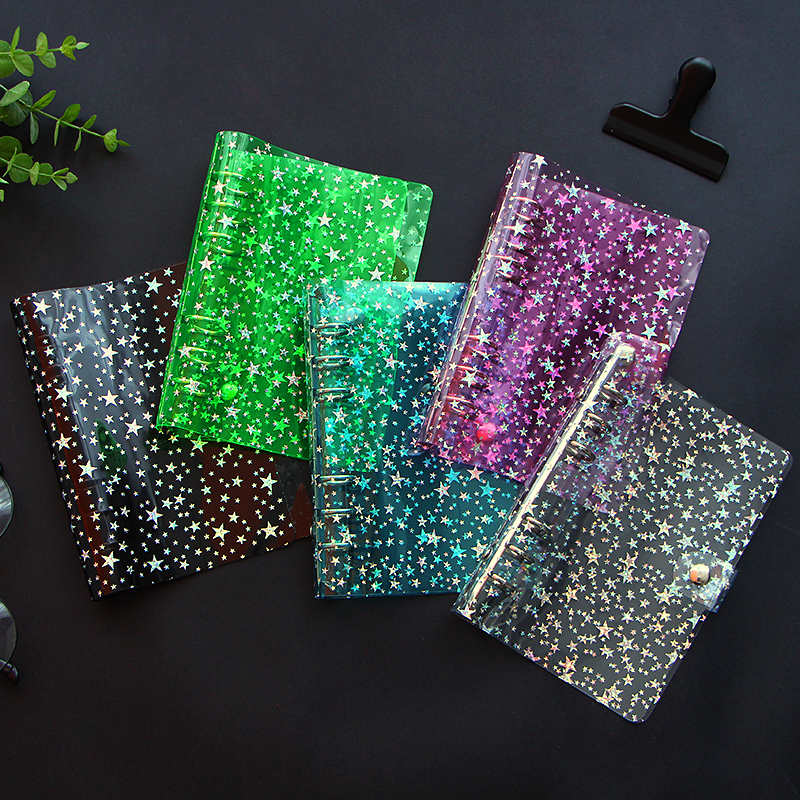 a5-a6-shiny-stars-transparent-notebook-cover-6-hole-loose-leaf-binder