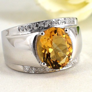 💎T075 แหวนพลอยแท้ แหวนเงินแท้ชุบทองคำขาว พลอยซิทรินแท้ 100%