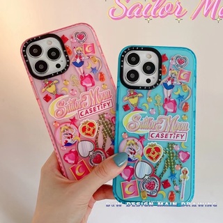 Casetify เคสโทรศัพท์มือถือแบบนิ่ม ใส กันกระแทก ลายการ์ตูนเซเลอร์มูนน่ารัก สีฟ้า ชมพู สําหรับ iPhone 13 12 11 Pro MAX XR IX XS MAX i6 6s 7 8 Plus