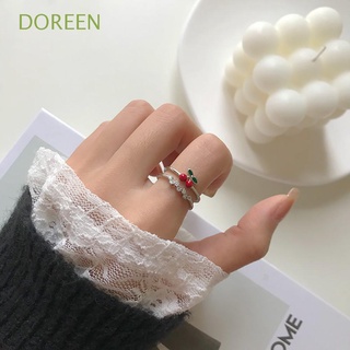 Doreen แหวนนิ้วมือรูปเชอร์รี่สตรอเบอร์รี่ปรับได้เครื่องประดับแฟชั่นสตรี