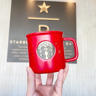 Starbucks New Christmas Cup 355ml Snowflake Enamel Copper Color Seal Red Ceramic Mark Desktop Water Cup