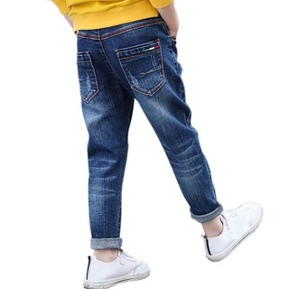 DIIMUU ฤดูใบไม้ร่วงฤดูใบไม้ผลิแฟชั่นกางเกงยีนส์เด็กเอวยืดหยุ่นสบายกางเกงยีนส์เด็กเสื้อผ้า 5-13 ปี