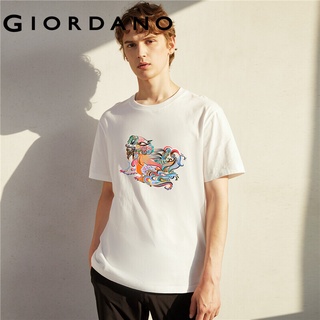 HH Giordano เสื้อยืดคอกลมแขนสั้นผู้ชายผ้าฝ้ายพิมพ์ลาย 91091218 คอกลมเสื้อยืด