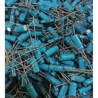 100uF 16V  Capacitor  สีฟ้า ขนาด 10x4mm. ของดีของแท้จากโรงงานพร้อมส่ง 100UF 16V ตัวเก็บประจุแบบอิเล็กโทรไลต์ /100ตัว/