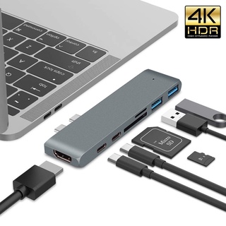 ฮับพอร์ต Type-C คู่ เป็น USB3.0 HDMI 4K TF SD อ่าน PD ชาร์จ Thunderbolt 3 USB C สําหรับแล็ปท็อป