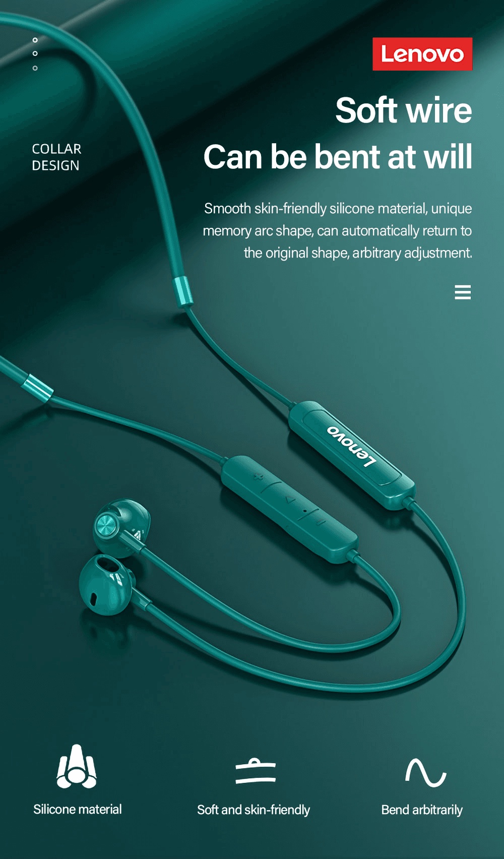 ภาพประกอบของ Lenovo SH1 หูฟังบลูทูธ Ipx5 แบตเตอรี่ยาว หูฟัง Sports เสียงเบส Neckband Bluetooth 5.0 TWS
