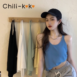 Chili_k❤️k❤️ K275 เสื้อกล้าม เสื้อกล้ามแขนกุด ผ้าไหมพรม สไตล์สาวโคเรีย สไตล์เกาหลี แฟชั่นสุดเซ็กซี่น่ารัก เสื้อครอป