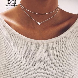 👍broadhappy🔥สร้อยคอจี้หัวใจโซ่สองชั้นง่าย ๆ ผู้หญิง  choker