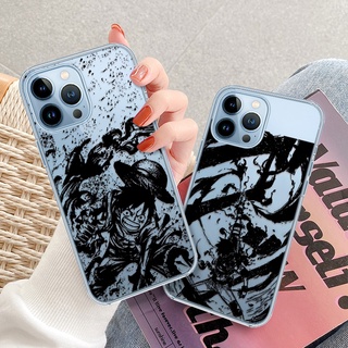 เคสโทรศัพท์มือถือ TPU นิ่ม แบบใส กันรอยขีดข่วน ลายการ์ตูนลูฟี่ วันพีช สําหรับ iPhone 13 14 Pro Max 11 12 7 8 Plus SE 2020