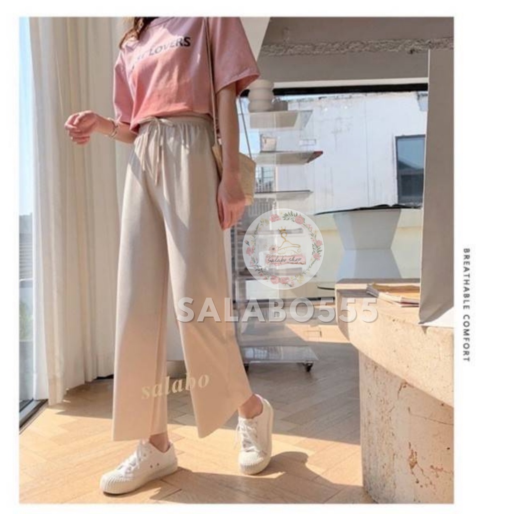 ภาพหน้าปกสินค้าSALABO(พร้อมส่ง) กางเกงขายาวผู้หญิง แฟชั่น ทรงหลวมเอวสูง กางเกงขากว้าง สวยๆสไตล์เกาหลี  399