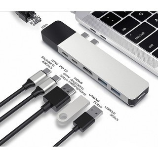 แท่นชาร์จ 6 In 1 Type - C Hdmi + Rj 45 + Type + Usb 3 . 0 Pd Dock