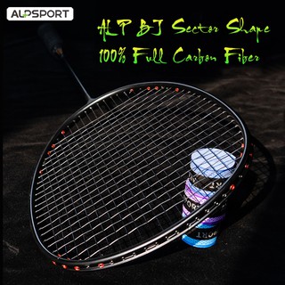 ALP BJ Oval Special Shape Original Design 4U 80-85g 100% Full Carbon Fiber Badminton Racket With String 28-32 Lbs Strung Reket Creative Pro Black Raket Badminton For Training ไม้แบดมินตัน