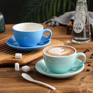 ชุดแก้วกาแฟและจานรอง ชุดถ้วยน้ำชาและกาแฟผลิตเซรามิกคุณภาพ มี 4 สีให้เลือกใช้