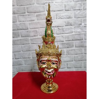 ปู่พญานาค ปู่ภุชงค์ พญานาค หัวโขน เศียรครู เศียรเทพ งานประดับเพชร ทองเค ขนาดกว้าง 5 นิ้ว พร้อมฐานปิดทอง
