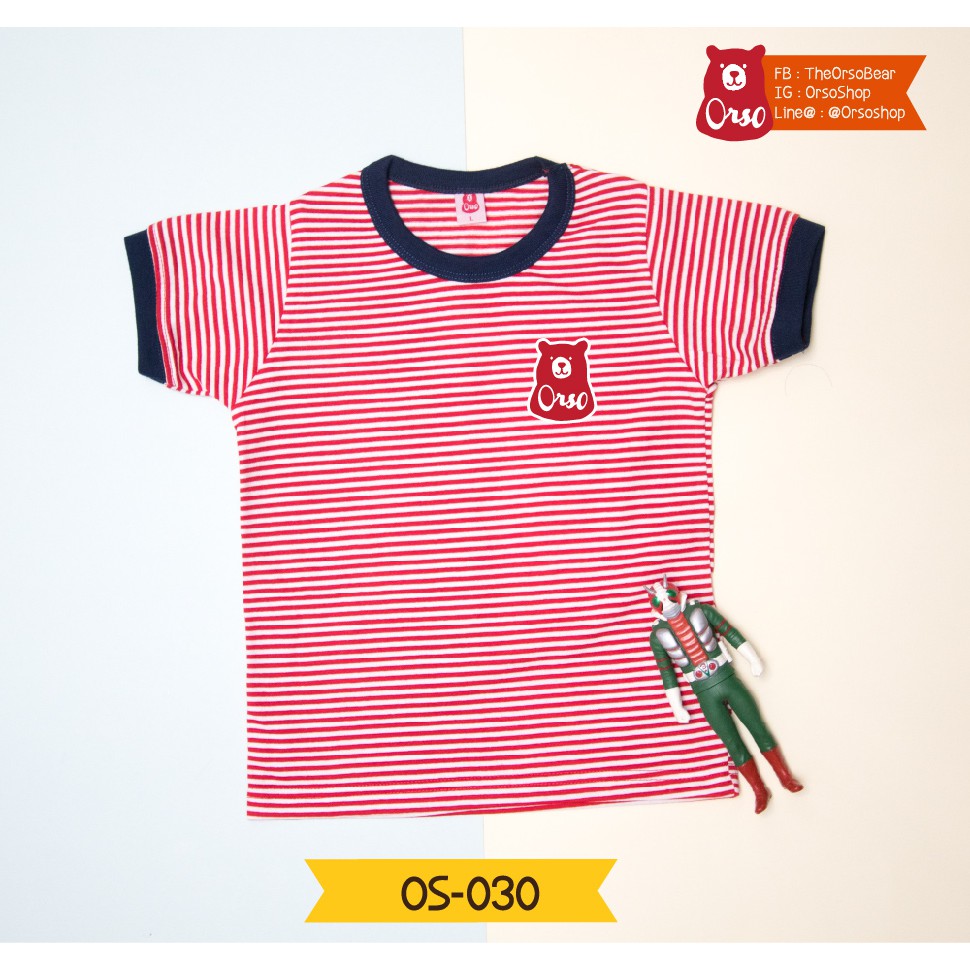 ภาพหน้าปกสินค้าเสื้อเด็ก ลายทางสีแดงสลับขาว OS-030