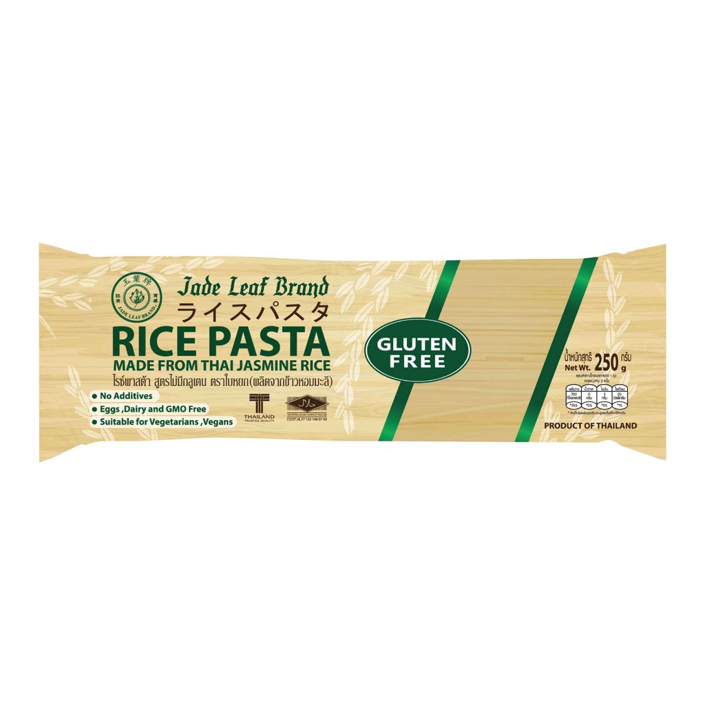 ภาพหน้าปกสินค้าเส้นไรซ์พาสต้าสูตรไม่มีกลูเตน (Rice Pasta Gluten free) ตราใบหยก ขนาด 250 g.