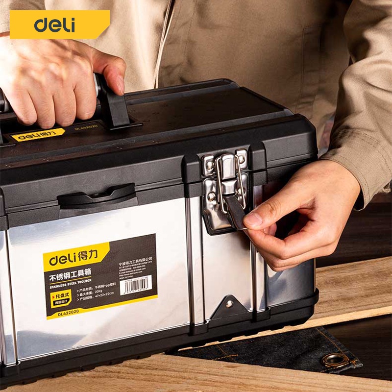 deli-กล่องเครื่องมือสแตนเลส-กล่องใส่เครื่องมือช่าง-ถือง่าย-ไม่เจ็บมือ-17นิ้ว-20นิ้ว-กล่องใส่เครื่องมือ-stainless-tool