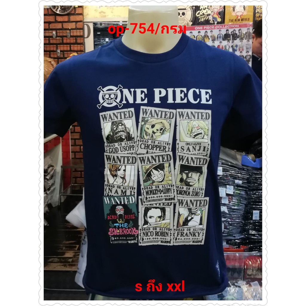 เสื้อยืดวันพีช-one-piece-754-wanted-สีดำ-สีกรม