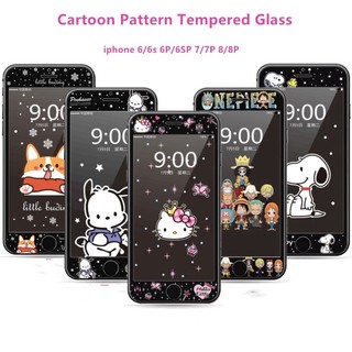 ฟิล์มกระจกแบบเต็มจอกันรอยหน้าจอลายการ์ตูนสําหรับ Iphone 6 6s 6 Plus 7 8 7 Plus 8plus SE 2020 Kitty Cartoon Pattern Soft Edge Tempered Glass