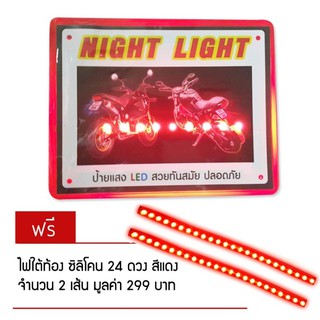 ป้ายทะเบียน NIGHT LIGHT สำหรับมอเตอร์ไซค์ (สีแดง) แถมฟรี ไฟซิลิโคน24 ดวง (สีแดง) 2 เส้น