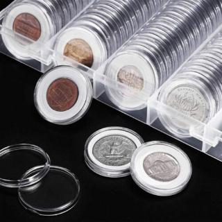 กล่องพลาสติกใสสำหรับใส่เหรียญ 100 ชิ้น 24 มม.