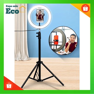 ecotech ขาตั้งมือถือ พร้อมไฟ ขาตั้งไลฟ์สด ไฟกลมเซลฟี่ LED Mobile Tripod and Light Set