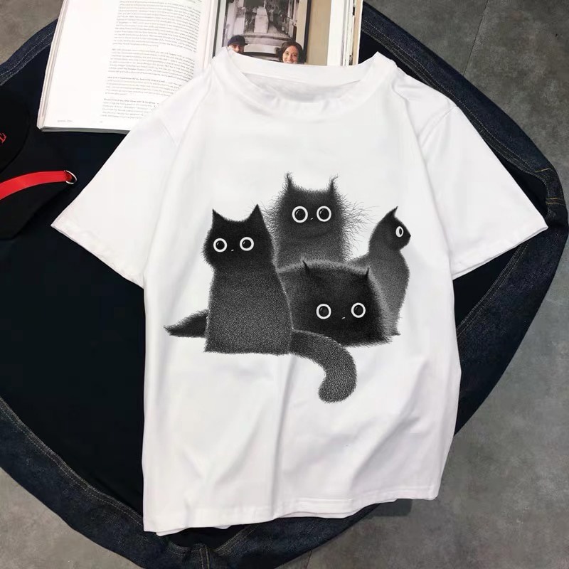เสื้อยืดผ้าฝ้ายพิมพ์ลายคลาสสิก-kawaii-เสื้อยืดลําลอง-แขนสั้น-คอกลม-ทรงหลวม-ลายแมว-สีขาว-สําหรับสตรี-2022
