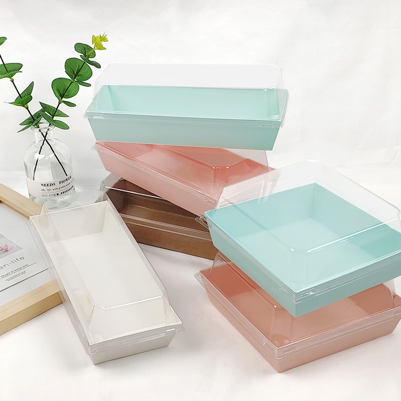 กล่องใส่ขนม-ทรงผืนผ้า-กล่องเค้ก-กล่องกระดาษสีพาสเทล-กล่องกระดาษคราฟ-พร้อมฝาใส