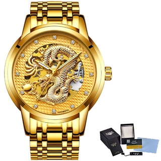 Dragon Skeleton Automatic Mechanical Watches For Men Wrist Watch Stainless Steel Strap Gold Clock 30m Waterproof