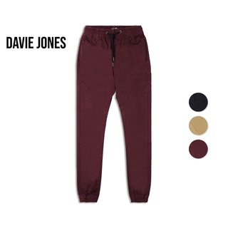 DAVIE JONES กางเกงจ็อกเกอร์ เอวยางยืด ผ้าคอตตอน Drawstring Cotton Joggers PL0001KH BK MA
