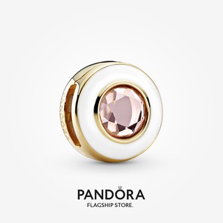 Pandora จี้คลิปหนีบ ชุบทอง 14K ทรงกลม สีขาว