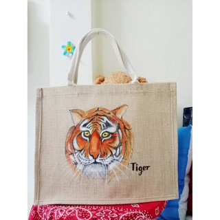 กระเป๋าผ้ากระสอบเพ้นท์รูปเสือ "Tiger"