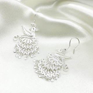 DSP ต่างหูเงินแท้รูปนกยูง ตุ้มหูเงินแท้รูปสัตว์ ต่างหูเงินแท้ 925: DSP 925 Sterling Silver Earing [ESPB0632]