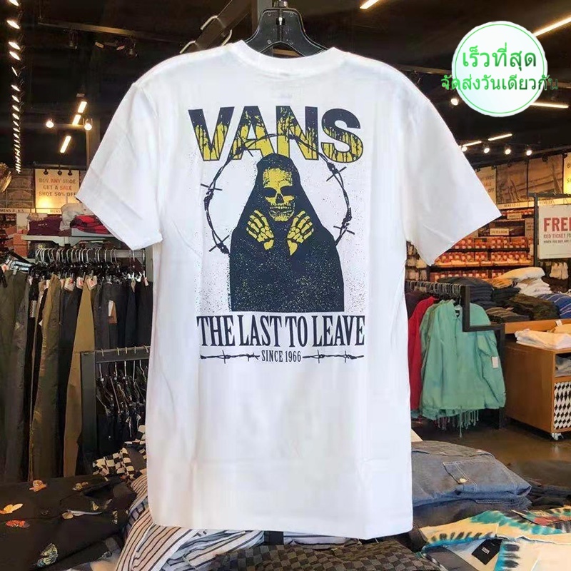 vans-เสื้อยืดลําลองสําหรับผู้ชายผ้าฝ้ายแขนสั้นคอกลมพิมพ์ลายใส่สบาย