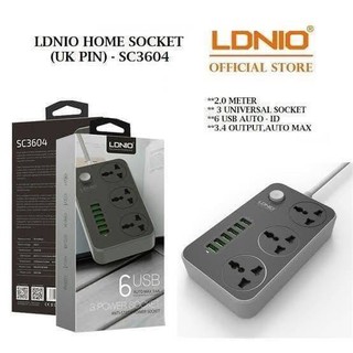 LDNIO SC3604 Power Strip with 3 AC Sockets + 6 USB Ports รางปลั๊กไฟพร้อมปลั๊ก AC 3 ช่อง + พอร์ต USB 6 ช่อง